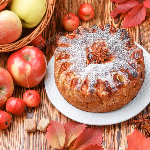 Preview: Apple Pie With Cinnamon, Cardamom, Anise, Powdered Sugar. Homemade Delicious Cakes For Tea. Rustic