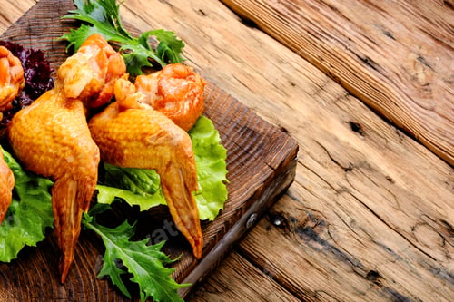 Preview: Smoked Chicken Wings And Leaf Salad. Fast Food