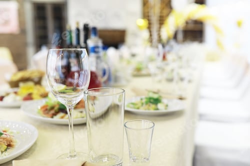 Preview: Glasses On The Table In The Restaurant. Table Setting In A Cafe.