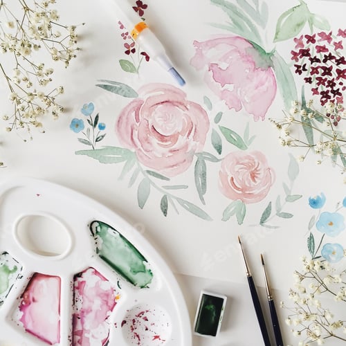 Preview: Watercolor Flower Painting with Brushes and Paint