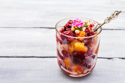 Preview: Summer Sweet Cold Dessert. Assorted Frozen Fruit Puree. On Wooden Boards Background, Copy Space