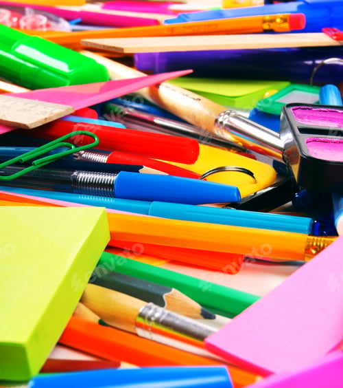 Preview: Stationery And School Accessories. A Bright Background.