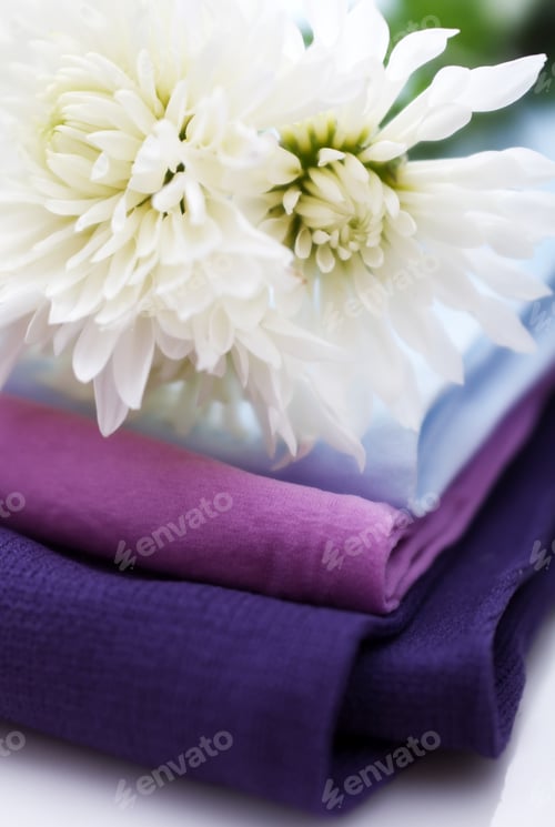 Preview: White Flowers with Purple and Blue Fabric Layers