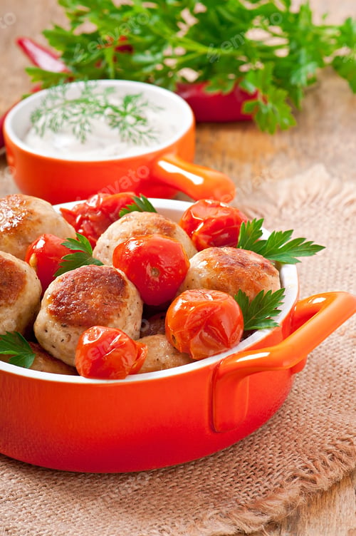 Preview: Chicken Meatballs With Cherry Tomatoes