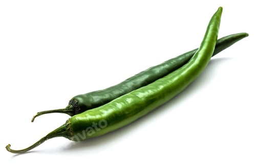 Preview: Two Chili Peppers, Whole Green Cayenne, Isolated On White Background