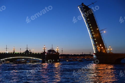 Preview: Trinity Bridge And Neva River At Night In St.Petersburg, Russia.