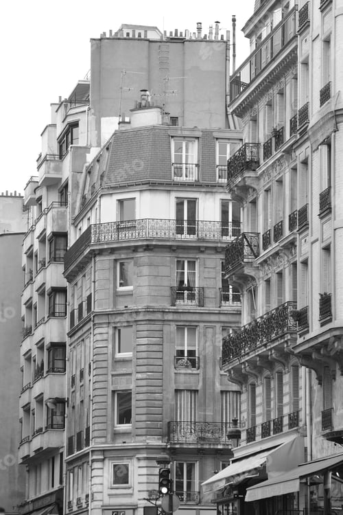 Preview: Traditional Inner-City Apartment Buildings, Paris, France. Black And White.