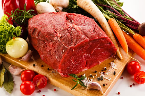 Preview: Raw Meat On Cutting Board And Vegetables