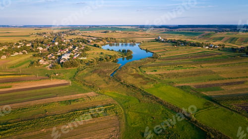 Preview: The Green Field Is At Sunset Shot With The Drone
