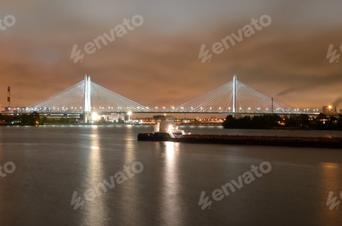 Preview: Cable-Stayed Bridge With Illumination Across The Neva River In St.Petersburg, Russia.