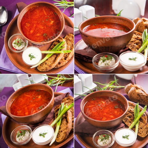 Preview: Ukrainian National Food-Borsch With Sour Cream And Green Onion