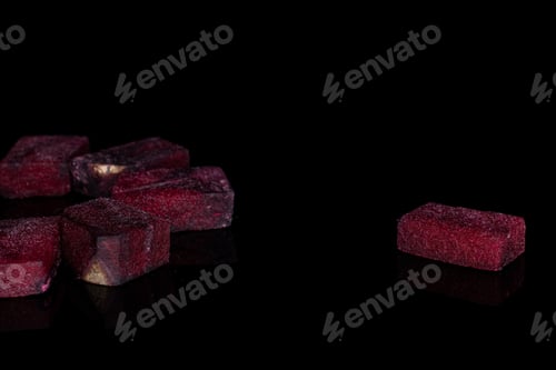 Preview: Group Of Six Pieces Of Raw Sweet Beetroot Isolated On Black Glass