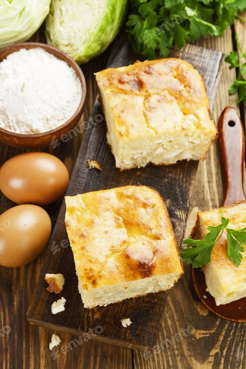 Preview: Pie With Cabbage And Eggs On The Table