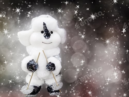 Preview: Christmas Snowman Toy Decoration With Garland Lights Background