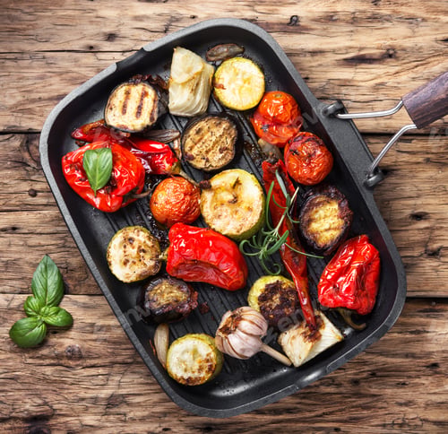 Preview: Grilled Vegetables Grilled In A Frying Pan In A Rural Style