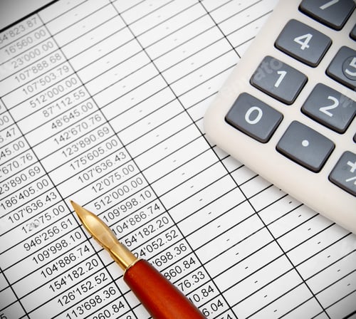 Preview: The Calculator And Pen On Documents.