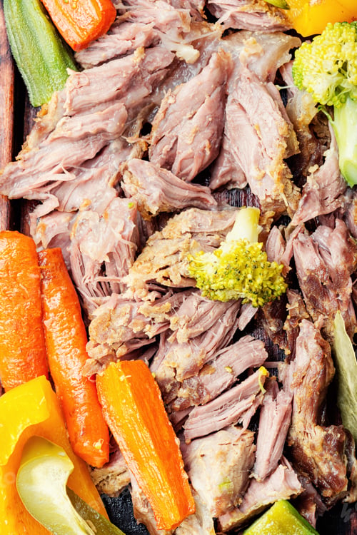 Preview: Appetizing Beef Stew With Seasonal Vegetables.Sliced Pieces Of Baked Beef Laid And Vegetables