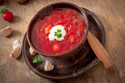 Preview: Ukrainian And Russian National Red Soup Borsch Closeup
