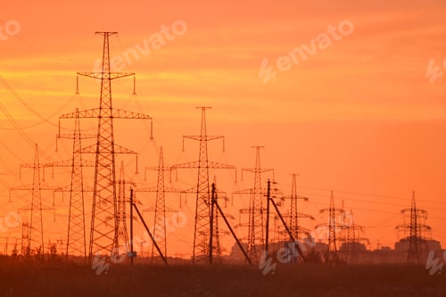 Preview: The Photo Of Electric Power Transmission Lines At Sunset