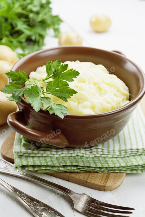 Preview: Potato Puree In A Ceramic Bowl On The Table