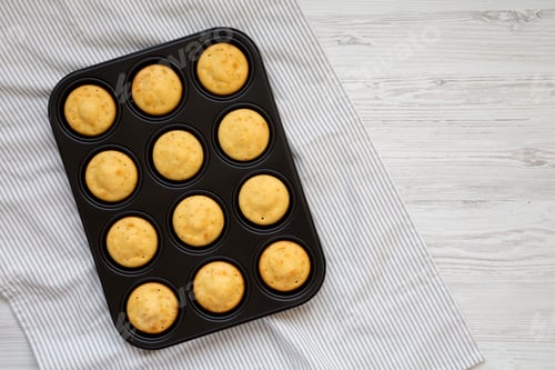 Preview: Homemade Cornbread Muffins, View From Above. Flat Lay, Top View, Overhead.