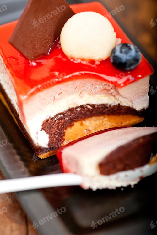 Preview: Fresh Strawberry Yogurt Mousse With Macaroon And Blueberry On Top