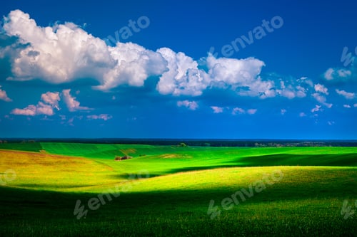 Preview: Green Field And Beautiful Sunset