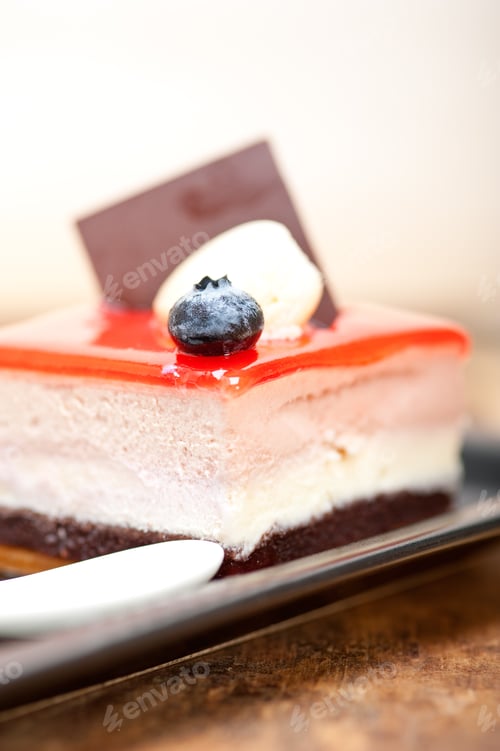 Preview: Fresh Strawberry Yogurt Mousse With Macaroon And Blueberry On Top