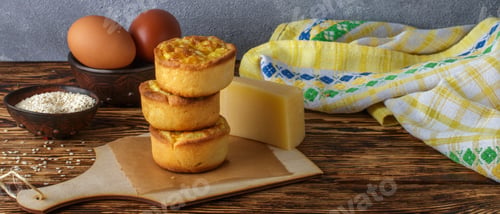 Preview: Mini Pies With Cheese, Onion And Egg. Tartlets. Delicious Snack For Gourmands. Selective Focus