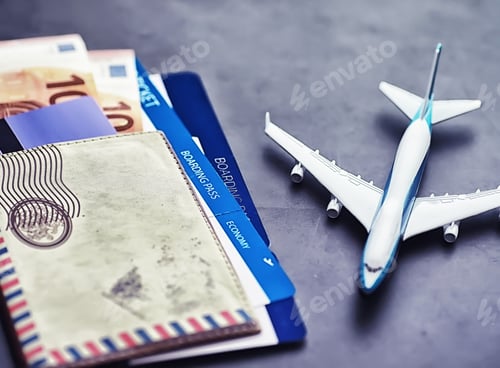 Preview: Air Ticket And Passport For Flight By Plane. Travel Concept Ticket Booking.