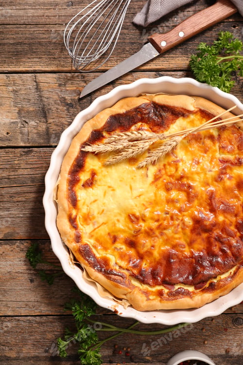 Preview: Quiche With Ingredient On Wooden Background