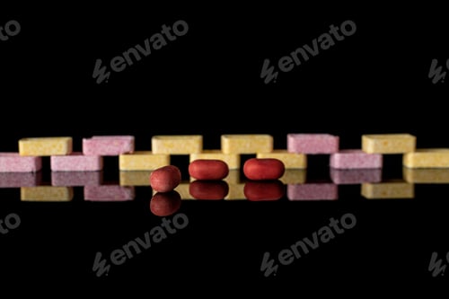 Preview: Lot Of Whole Sweet Pastel Candy Wall Isolated On Black Glass