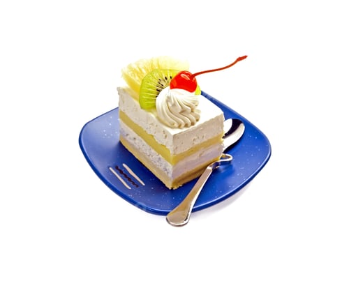 Preview: Piece Of Fresh Fruit Cake On White Background