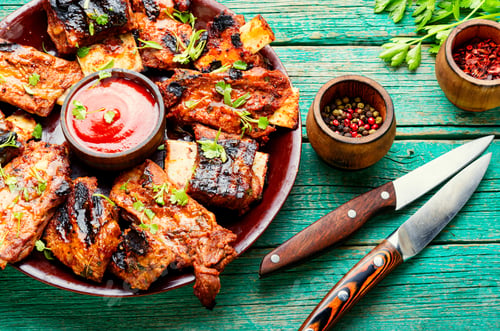 Preview: Bbq Grilled Ribs.Grilled Juicy Barbecue Beef Ribs In A Plate
