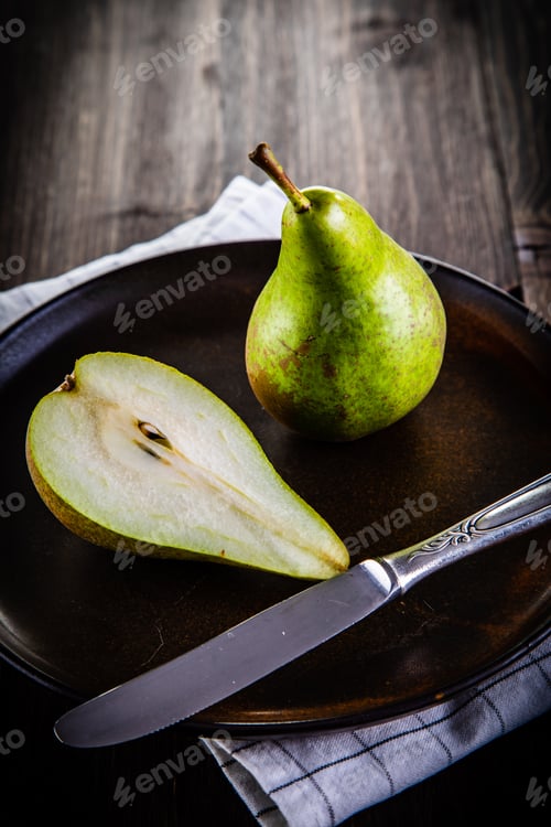 Preview: Ripe Green Pears On Wooden Table