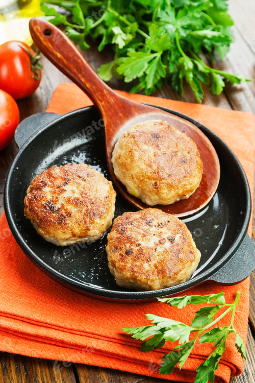 Preview: Burgers In The Pan On The Wooden Table
