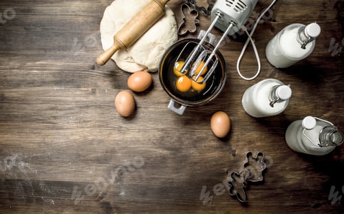 Preview: Dough With Various Ingredients. On A Wooden Table.