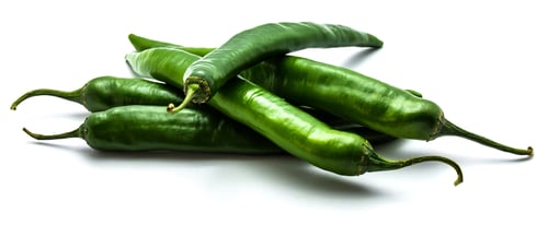 Preview: A Lot Of Green Chilli Peppers Isolated On White Background
