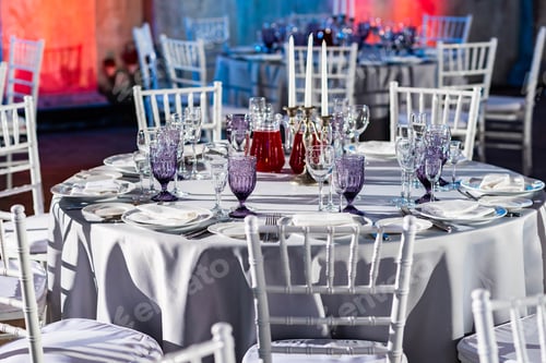 Preview: An Elegant Russian Inspired Dining Hall. Catering Service. Restaurant Table With Food. Wedding