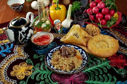 Preview: Food Set Central Asian Cuisine - Plov, Lagman,Sherbet ,Manti