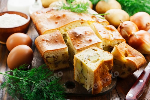Preview: Pie With Potatoes And Dill On The Table