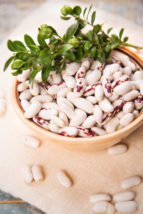 Preview: White Dry Kidney Bean In Dish On White Textile