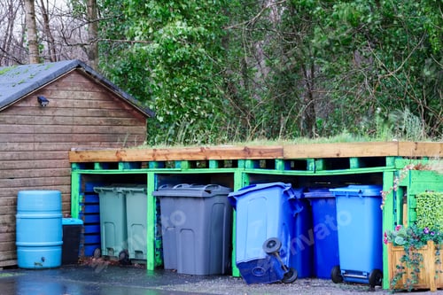 Preview: Wheelie Bins For Collection At Council Estate Compound Enclosure