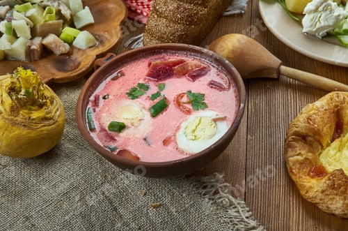 Preview: Auksta Zupa, Beet Soup Leaves Or Sorrel And Served With Sour Cream, Latvian Cuisine, Traditional