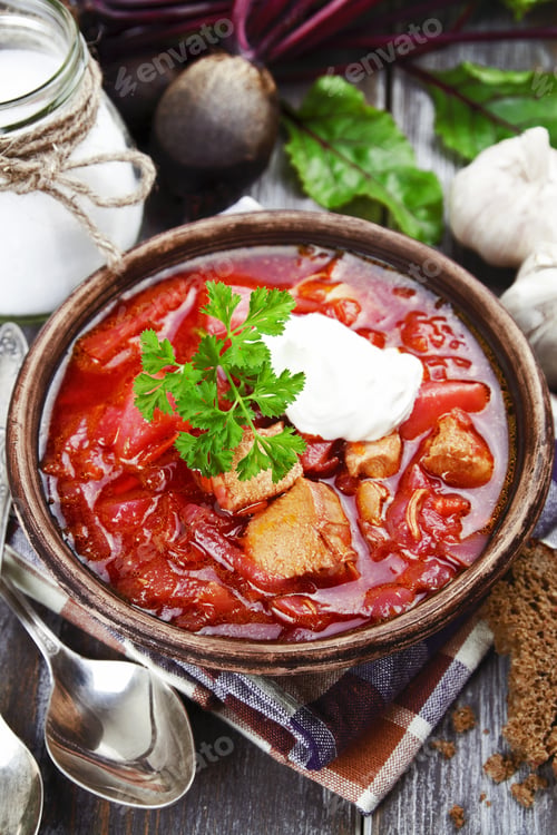 Preview: Soup With Red Beets. Russian Traditional Borsch