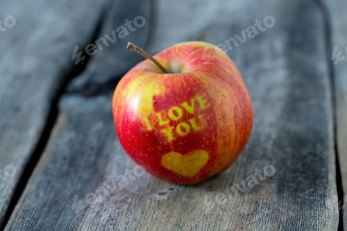 Preview: Apple With Heart And Text 'I Love You'