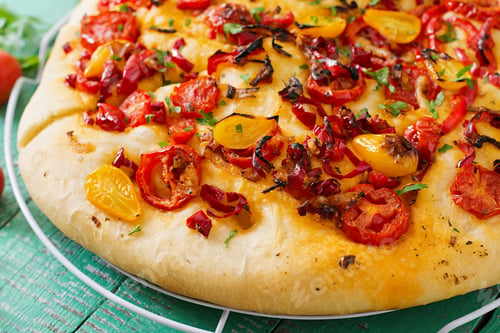 Preview: Italian Focaccia With Tomatoes, Peppers And Onions
