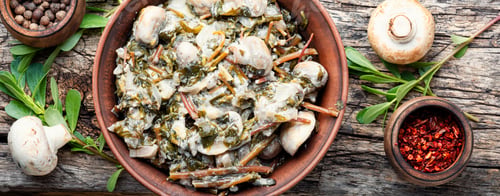 Preview: Stewed Mushrooms In Sour Cream With Portulak.Russian Cuisine