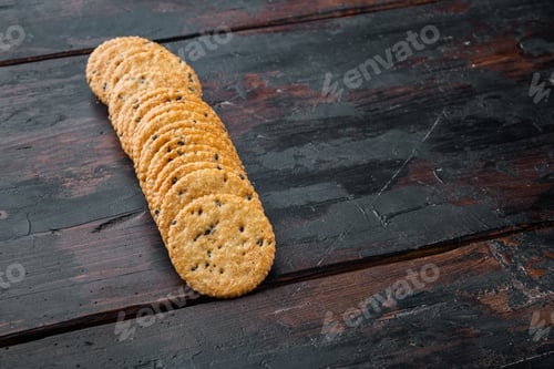 Preview: Sesame Cookies Set, On Old Wooden Table With Copy Space For Text
