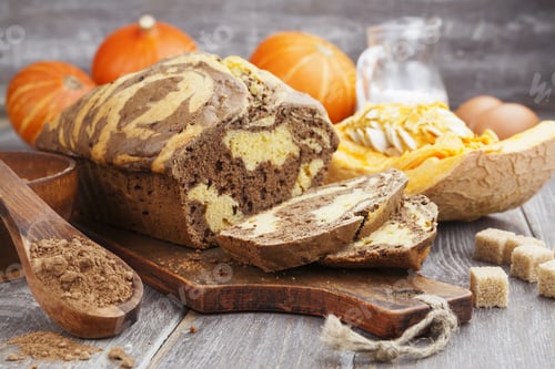 Preview: Homemade Pumpkin Cake With Cocoa On The Table